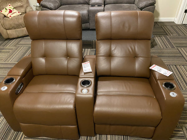 NEW Seatcraft Kodiak CoolZero Italian Leather Power Straight Row of 2 Theater Seating