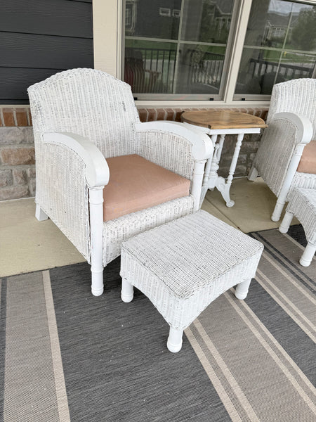 Pair of Vintage Lloyd Flanders Wicker Chairs with Ottomans