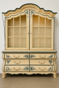 Hand-painted Vintage Drexel Heritage Breakfront China Cabinet