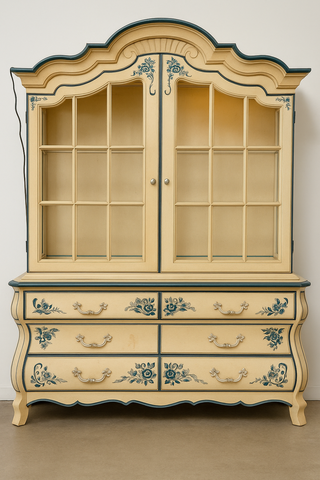 Hand-painted Vintage Drexel Heritage Breakfront China Cabinet