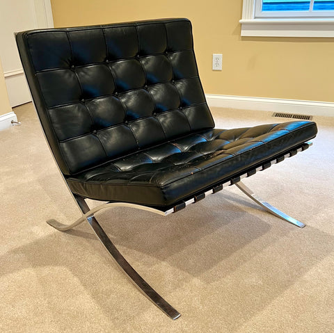 Vintage Original Mies Van Der Rohe for Knoll Barcelona Chair in Black Distressed Leather