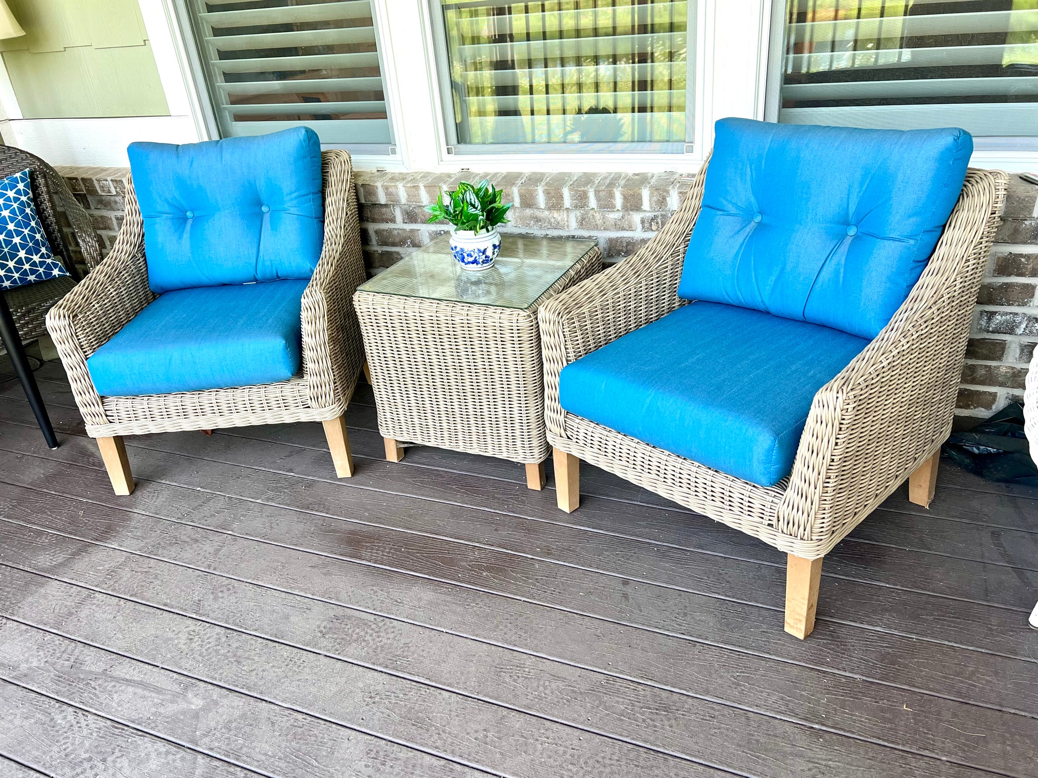Pair of Modern Wicker Forever Patio Carlisle Lounge Chairs and Side Table with Sunbrella Fabric