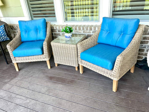 Pair of Modern Wicker Forever Patio Carlisle Lounge Chairs and Side Table with Sunbrella Fabric