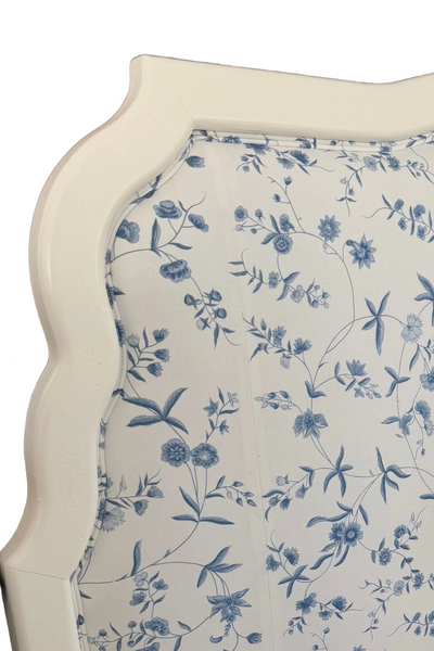 White Painted Queen Custom Bennison Fabric Headboard in Bennison Fabrics Chinese Paper II Fabric