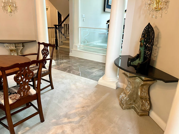 Baroque Style French Demilune Marble Top Console Table (2 Available)