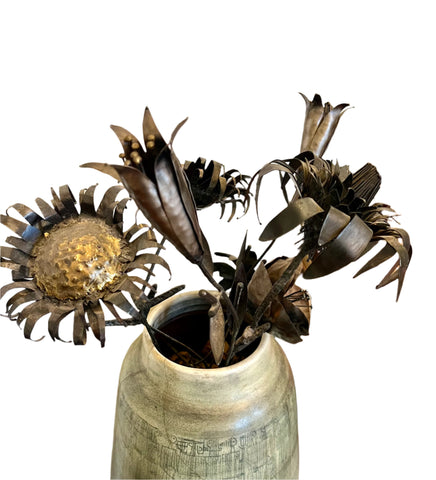 Set of 7 Vintage Brutalist Metal Flower Sculptures by Gino Bushini