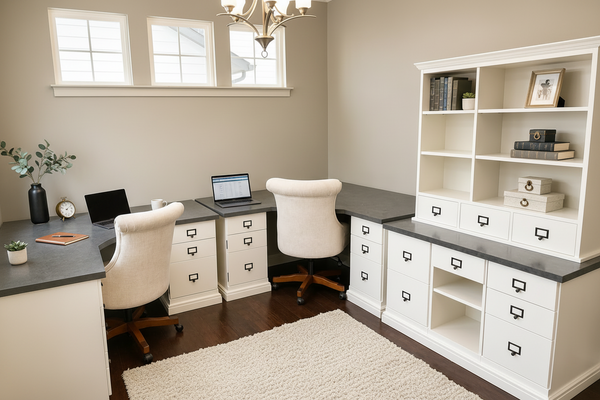 BALLARD DESIGNS Full Office Set - 2 Corner Desks, 2 Chairs, Credenza with Hutch