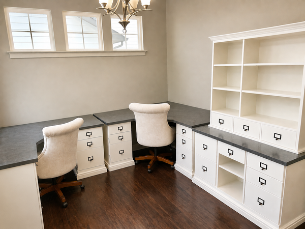 BALLARD DESIGNS Full Office Set - 2 Corner Desks, 2 Chairs, Credenza with Hutch