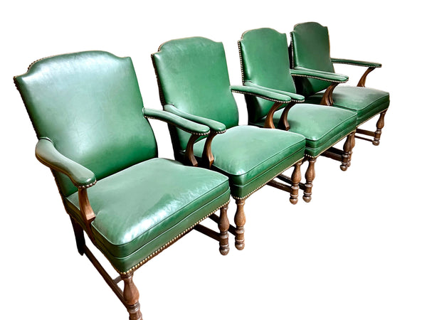 Vintage Green Leather Chairs (8 Available)