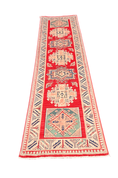 Kazak Style Hand Knotted 100% Wool 8' Runner Rug