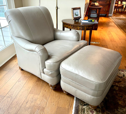 Ethan Allen Oxford Leather Club Chair and Ottoman