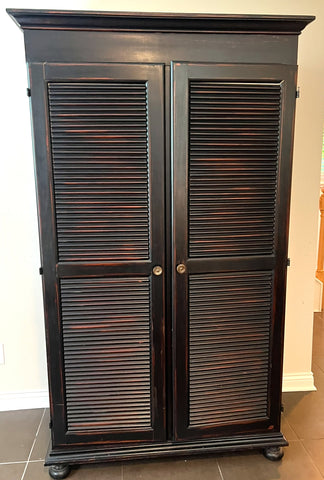 Hand Painted Black Louvered Armoire