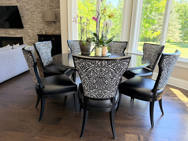 Set of 8 COX MANUFACTURING Custom Leather and Fabric Dining Chairs