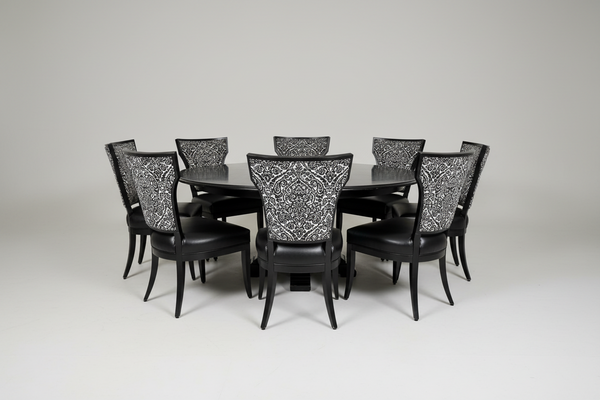Set of 8 COX MANUFACTURING Custom Leather and Fabric Dining Chairs
