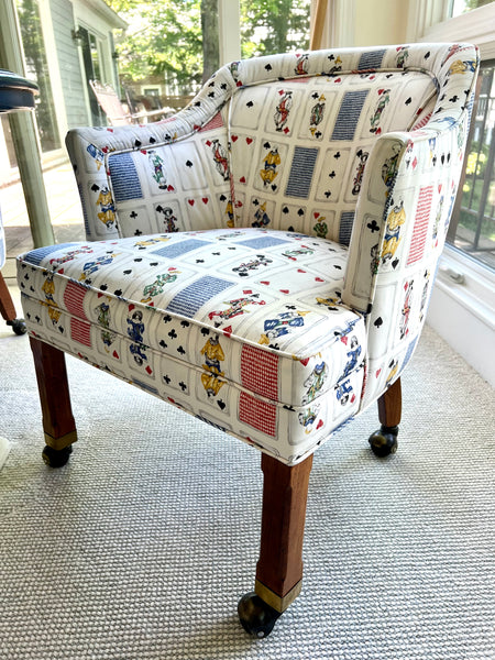 Round Dining Card Table and 4 MCM Rolling Barrel Club Chairs