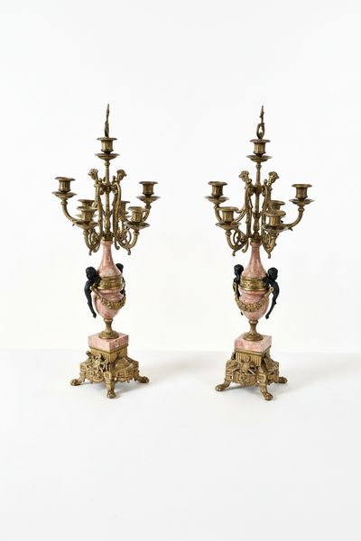 Pair of Antique Red Marble and Gilt Bronze Candelabras - Louis XVI Style