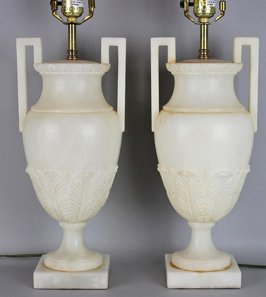 Pair of Italian Carved Alabaster Urn Table Lamps