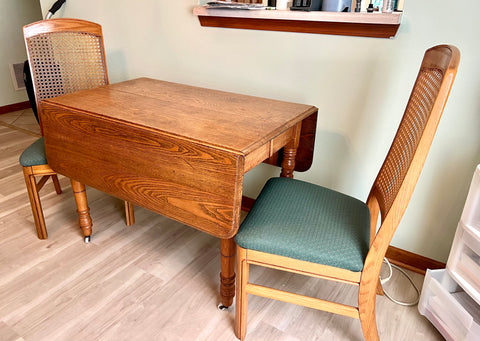 Drop Leaf Antique Oak Table and 2 Chairs