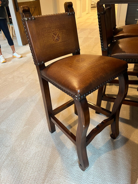 Set of 3 Theodore Alexander Cowhide Bar Stools