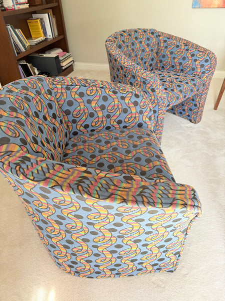 Pair of Vintage Postmodern Barrel Back Club Chairs