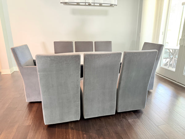 Set of 8 RESTORATION HARDWARE Ellison High Back Dining Chairs with Rollers