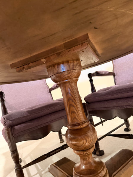 North Hickory Furniture Company Round Solid Wood Game Card Table and 4 Chairs