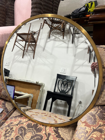 Round Beveled Glass Mirror with Bronze Frame