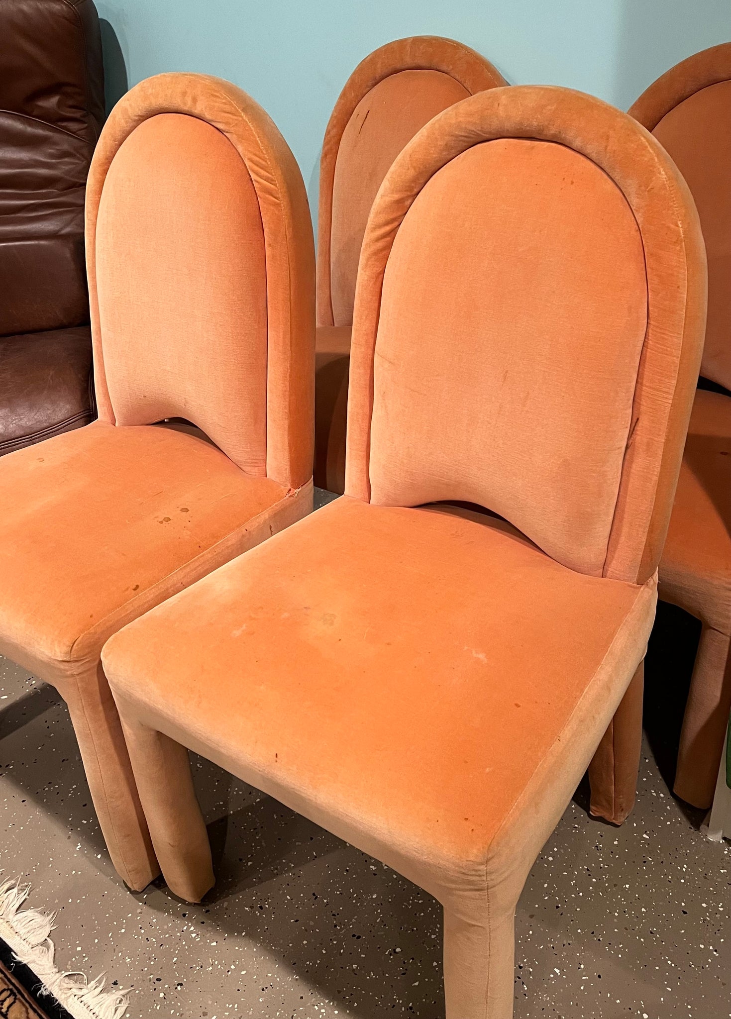 Set of 4 MCM Peach Velvet Parsons Chairs