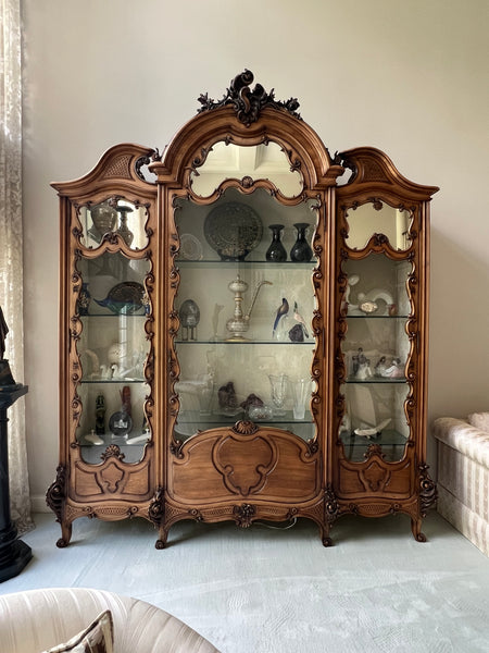 ANTIQUE French Louis XIII Triple Door Vitrine China Cabinet