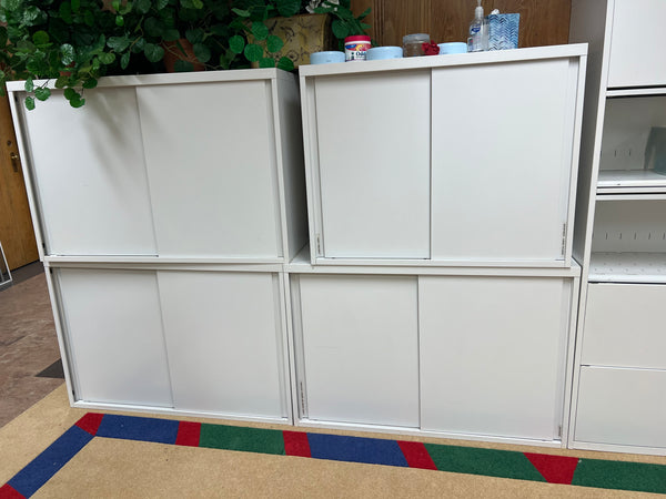 White Datum Shorter Sliding Door Storage Cabinets (4 Available)