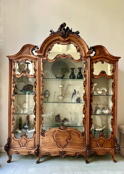 ANTIQUE French Louis XIII Triple Door Vitrine China Cabinet