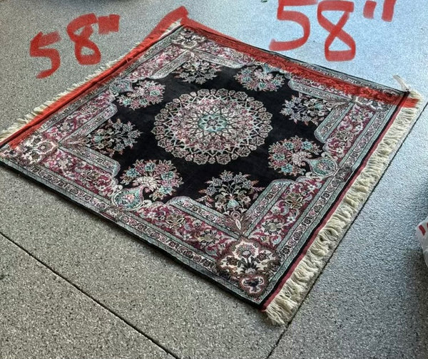 Square Silk and Wool Persian Area Rug