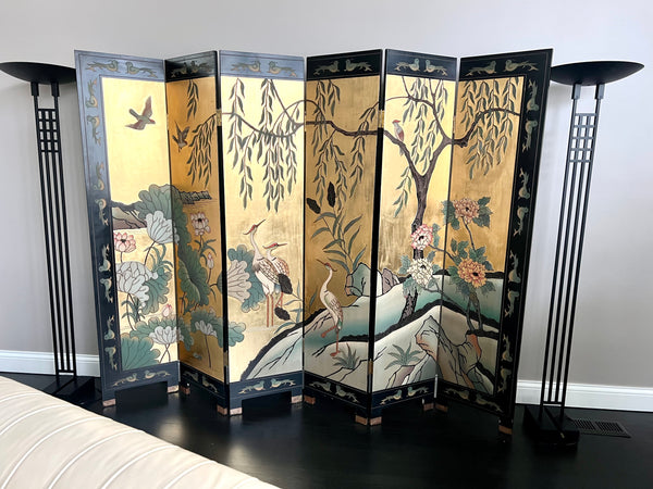 Chinese Chinoiserie Gold Leaf Room 6 Panel Divider Screen