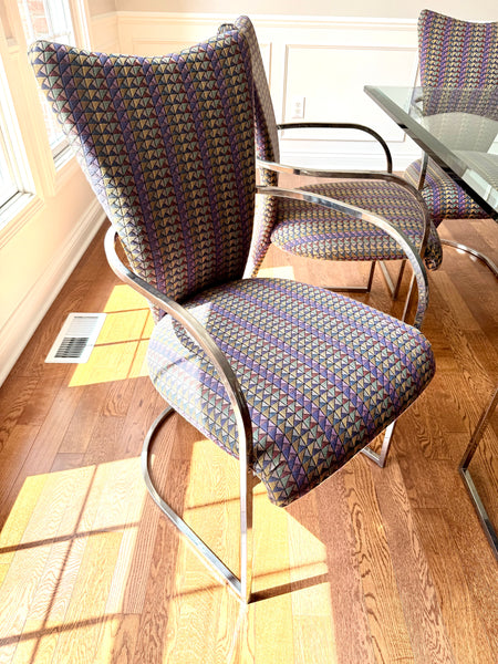 Design Institute of America Milo Baughman Post Modern Set of 12 Chrome Cantilever Dining Chairs