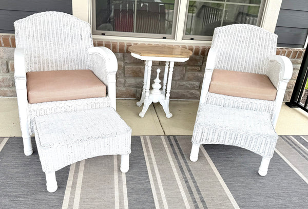Pair of Vintage Lloyd Flanders Wicker Chairs with Ottomans
