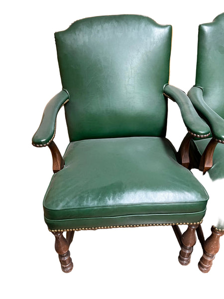 Vintage Green Leather Chairs (8 Available)
