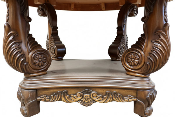 Round Solid Wood Dining or Center Table with Glass Top