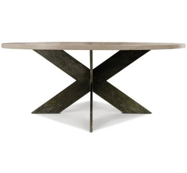 FORMATIONS Alessio 54" Round Dining Table w Iron X Base and Alder Wood Top