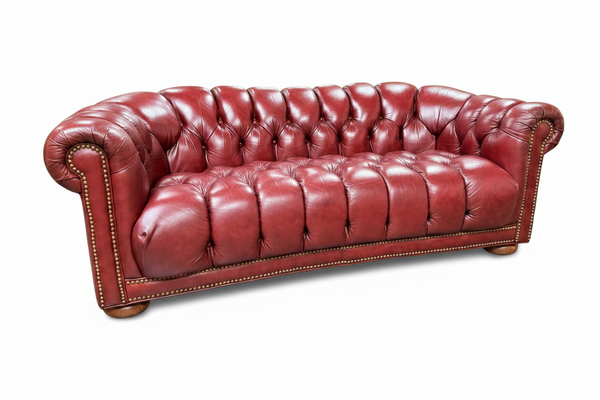 Flexsteel Chesterfield - Red Leather Tufted Sofa - 2 Available
