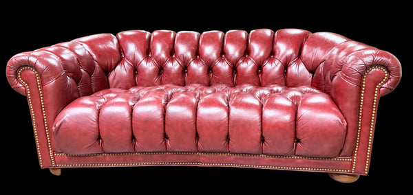 Flexsteel Chesterfield Red Leather Tufted Sofa