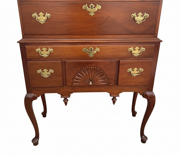 Vintage Queen Anne Style Bonnet-Top Highboy Dresser
