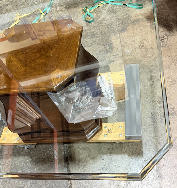 HENREDON Neoclassical Style Glass Top Pedestal Coffee Table