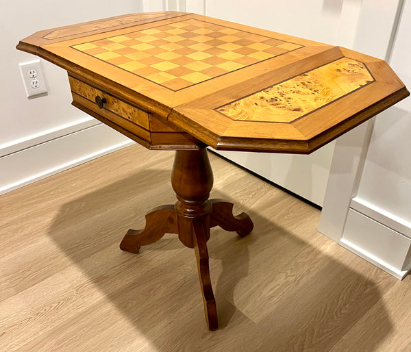 Vintage Italian Burled Fruitwood Dropped Leaf Chess Table