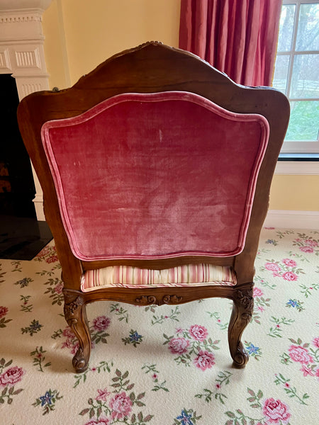 Pair of Michael Thomas French Louis XV Armchairs with Silk Fabric