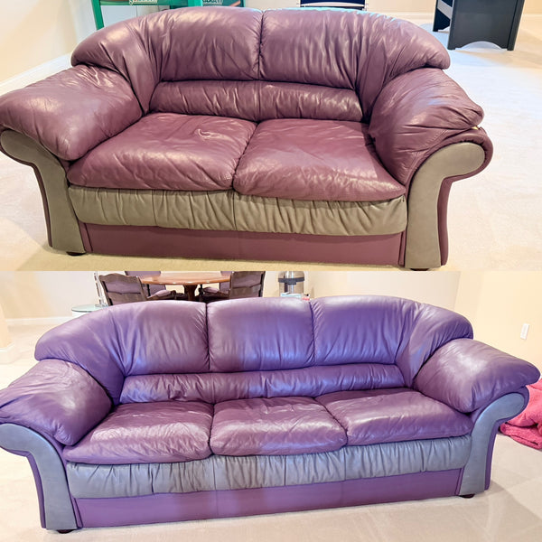 Purple Leather Sofa and Loveseat