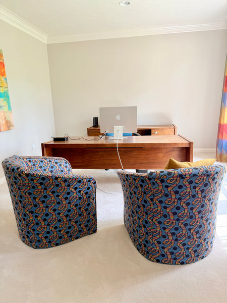 Pair of Vintage Postmodern Barrel Back Club Chairs
