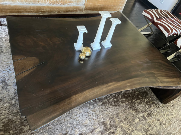 Live Edge Dark Wood Coffee Table with Lucite Base
