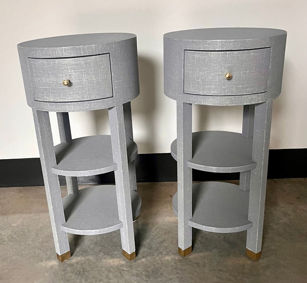 Pair of Villa & House Claudette 1 Drawer Round Linen Side Tables