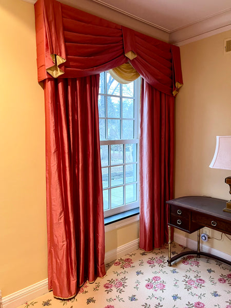 Pair of Silk Lined Curtains Drapes with Valance (3 Available)