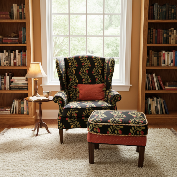 Floral Wingback Chair and Ottoman